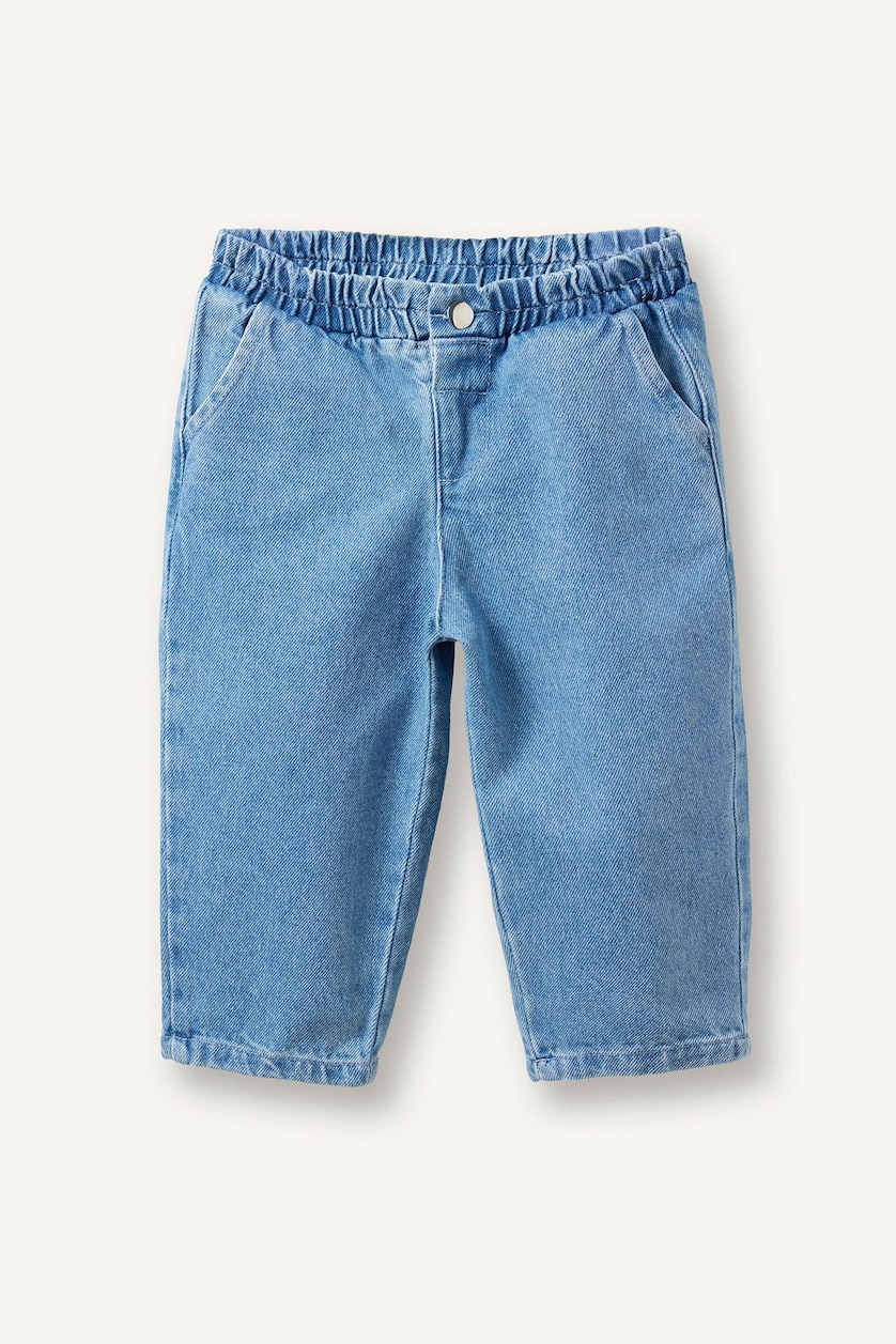 Erkek Bebek Açık Mavi %100 Pamuk Barrel Fit Jean Pantolon Erkek Bebek