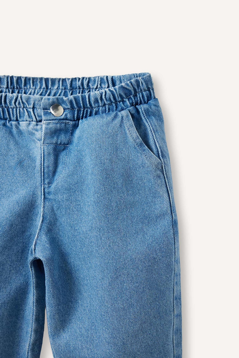 Erkek Bebek Açık Mavi %100 Pamuk Barrel Fit Jean Pantolon Erkek Bebek