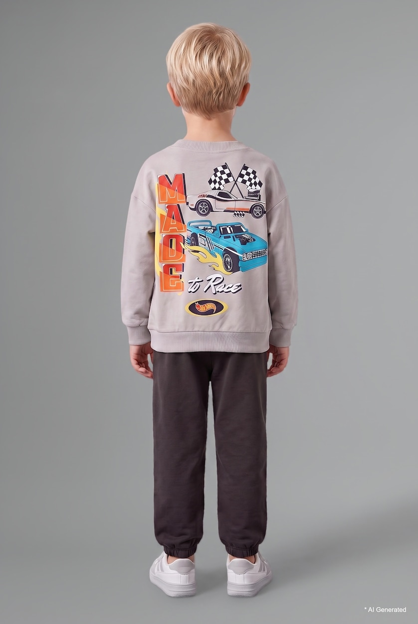 Baby Boy Light Grey Baby Boy 100% Cotton Hot Wheels 2 Piece Set