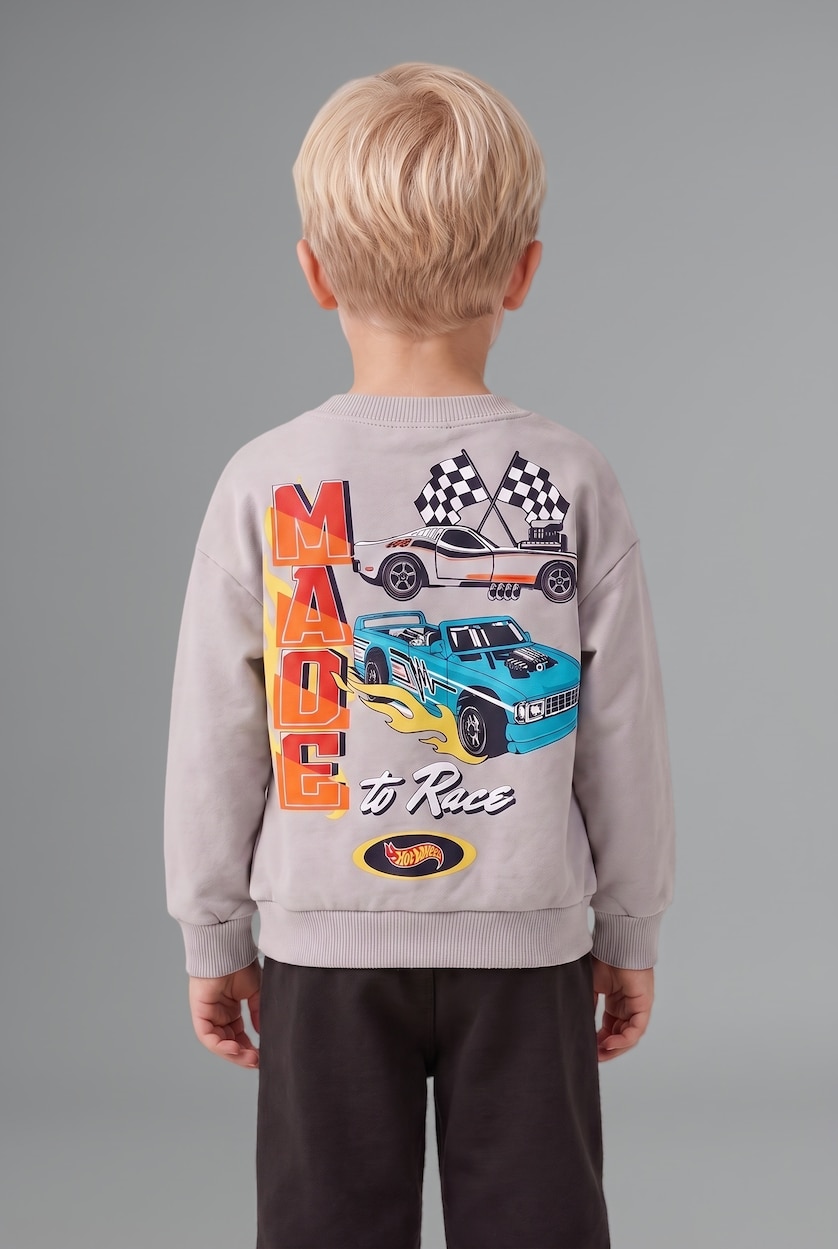 Erkek Bebek Açık Gri 2'li Takım Hot Wheels Baskılı Erkek Bebek
