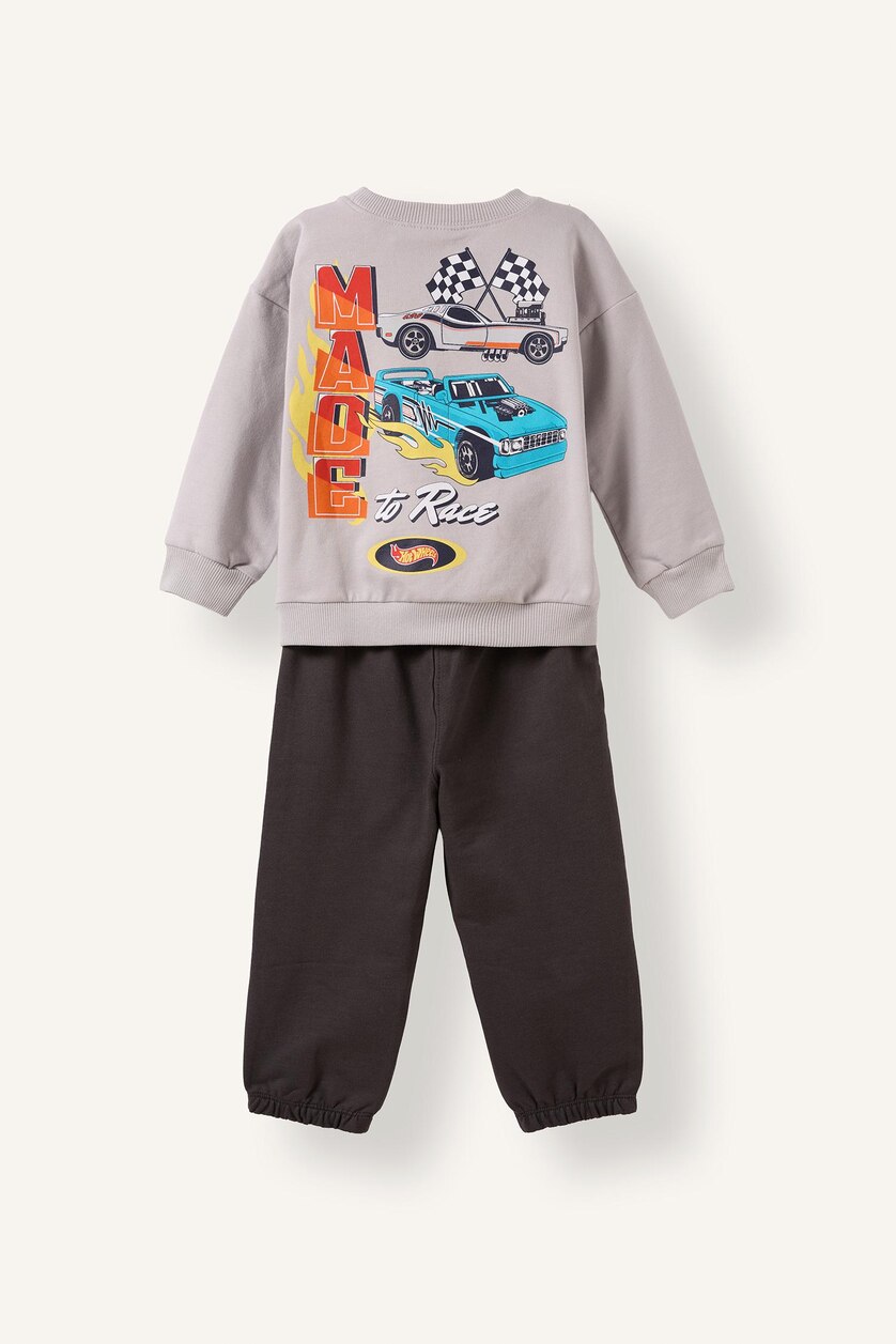 Erkek Bebek Açık Gri 2'li Takım Hot Wheels Baskılı Erkek Bebek