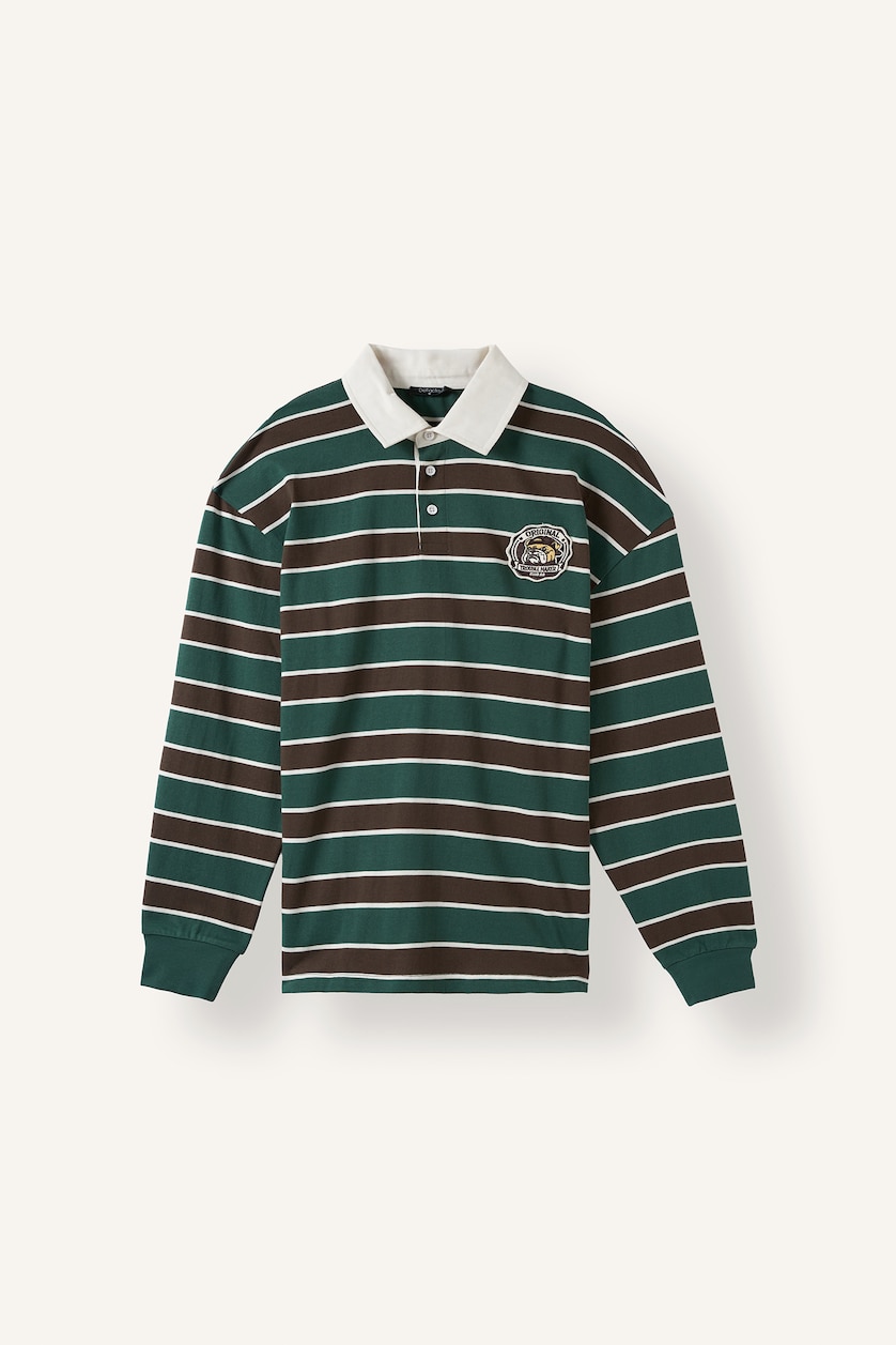 MAN Green Boxy Fit Polo Collar Printed Sweatshirt