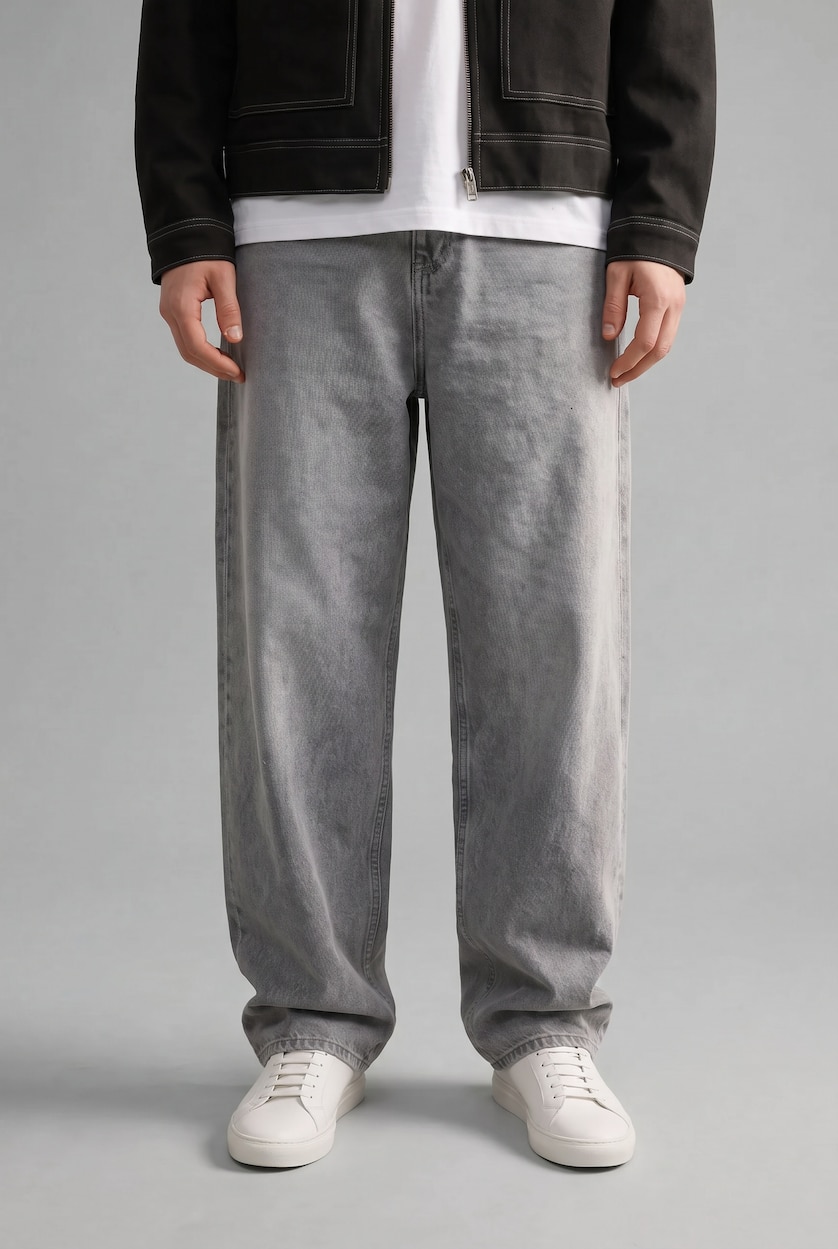 Men Grey Normal Waist Baggy Fit Trousers