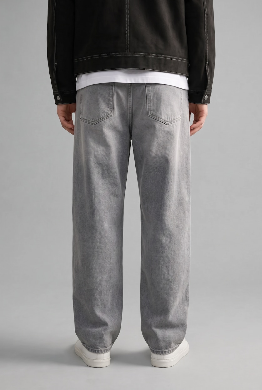 Men Grey Normal Waist Baggy Fit Trousers