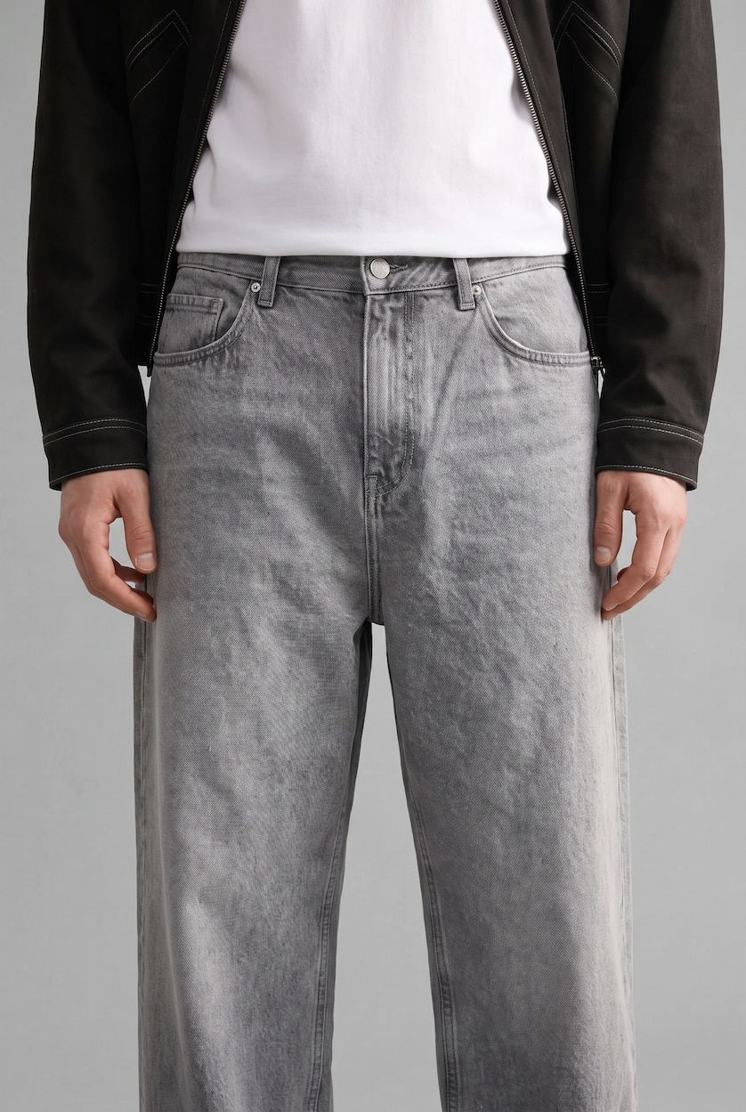 Men Grey Normal Waist Baggy Fit Trousers