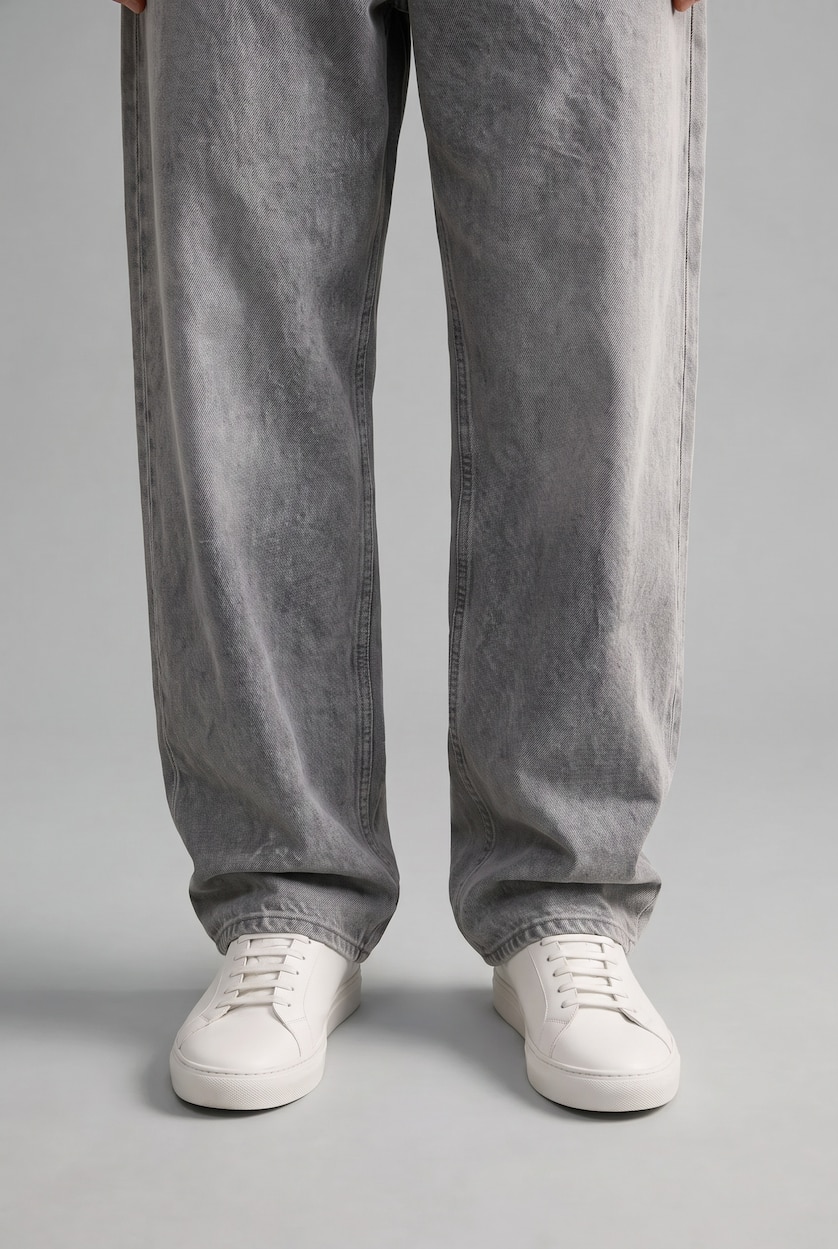 Men Grey Normal Waist Baggy Fit Trousers