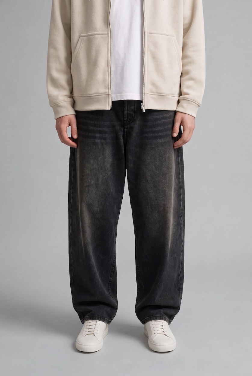 Men Anthracite Normal Waist Baggy Fit Trousers