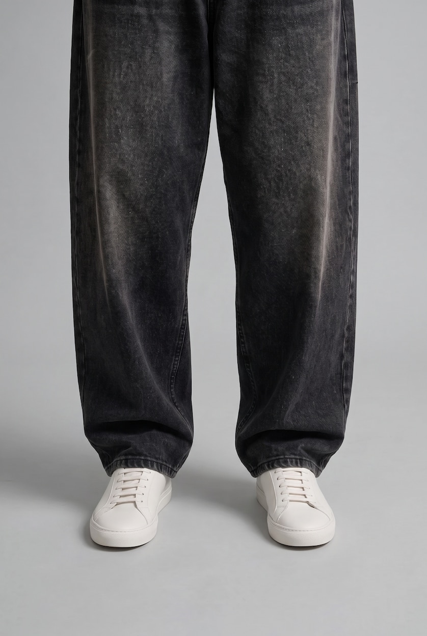 Men Anthracite Normal Waist Baggy Fit Trousers