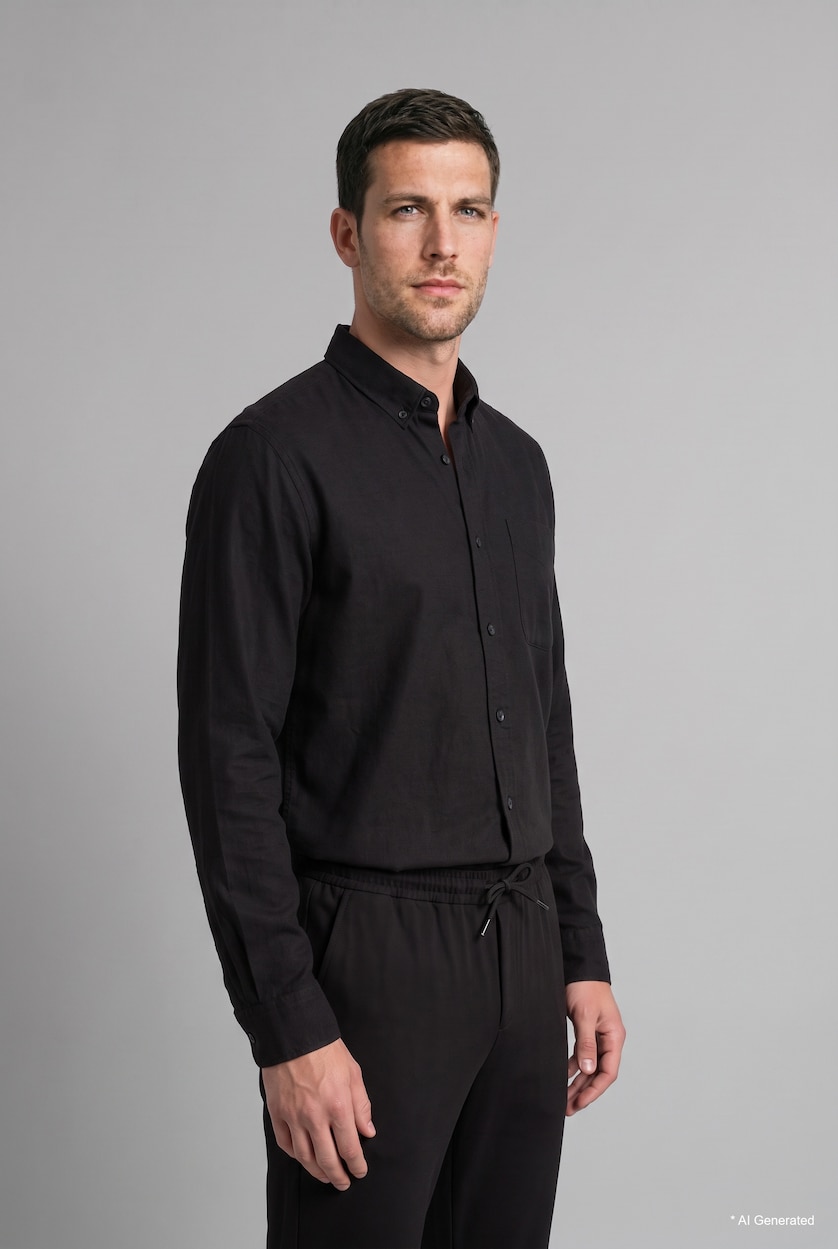 Men Black Twill Long Sleeve Shirt