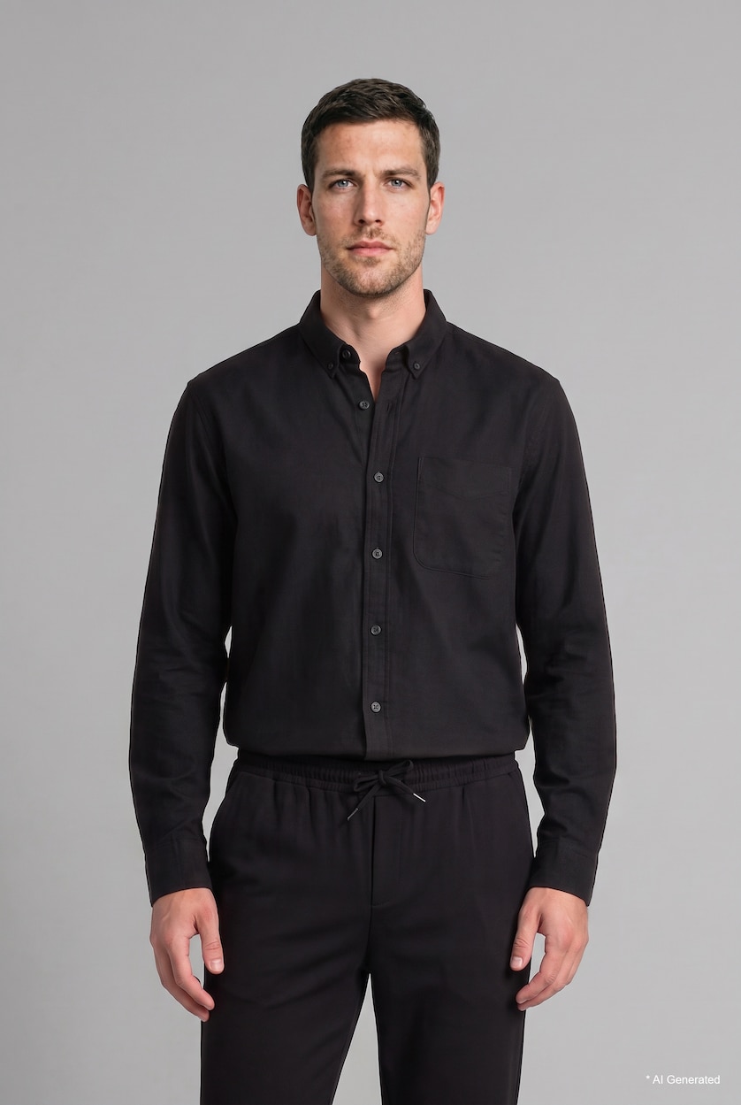 Men Black Twill Long Sleeve Shirt