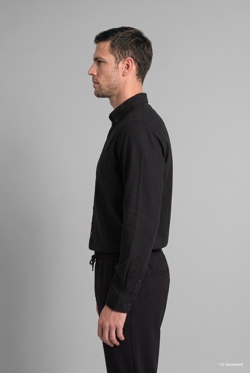 Men Black Twill Long Sleeve Shirt