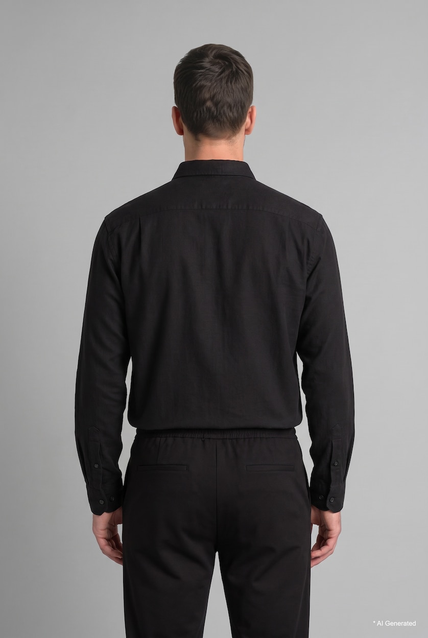 Men Black Twill Long Sleeve Shirt