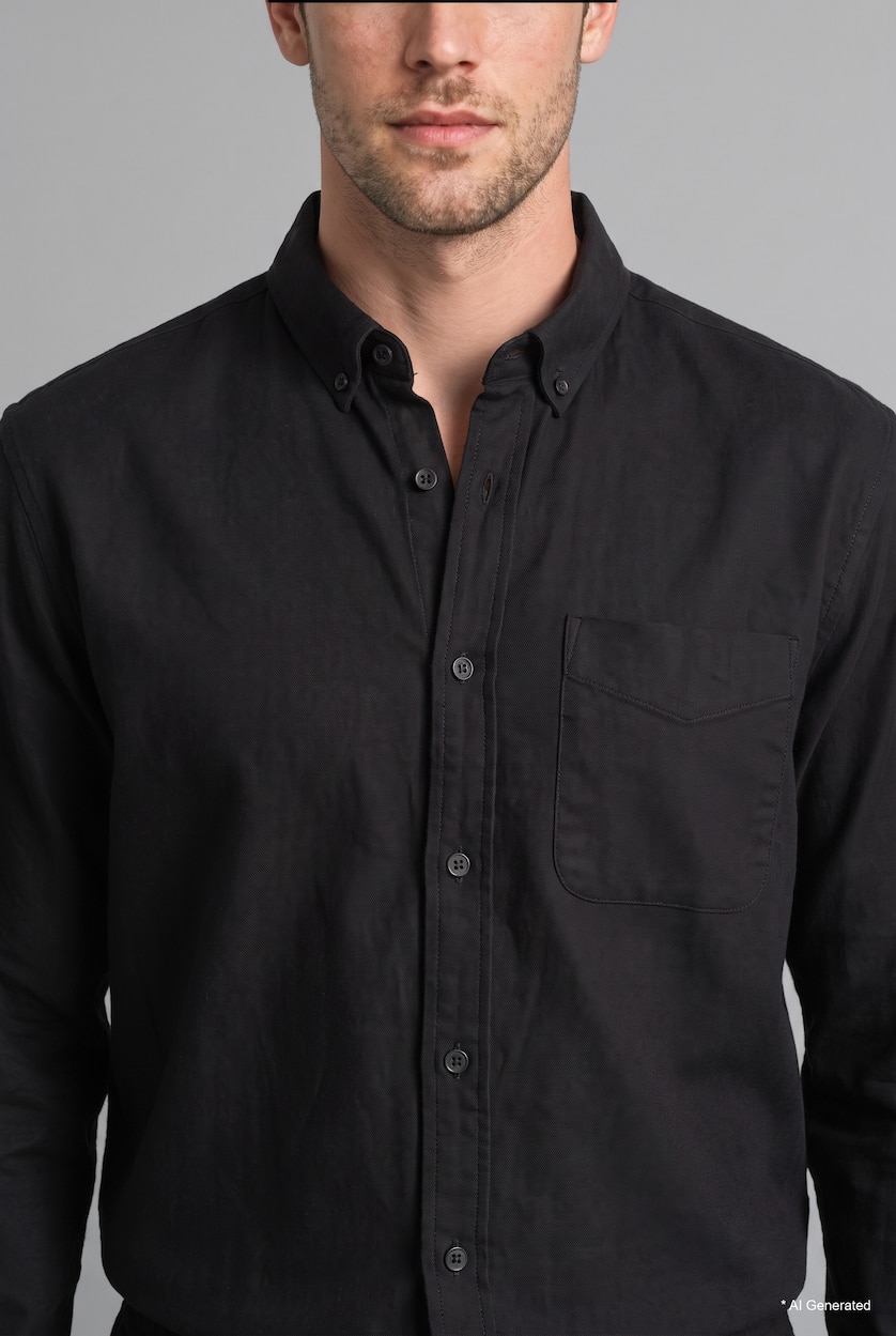 Men Black Twill Long Sleeve Shirt