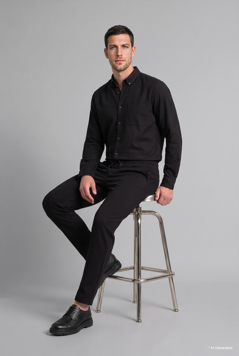 Men Black Twill Long Sleeve Shirt