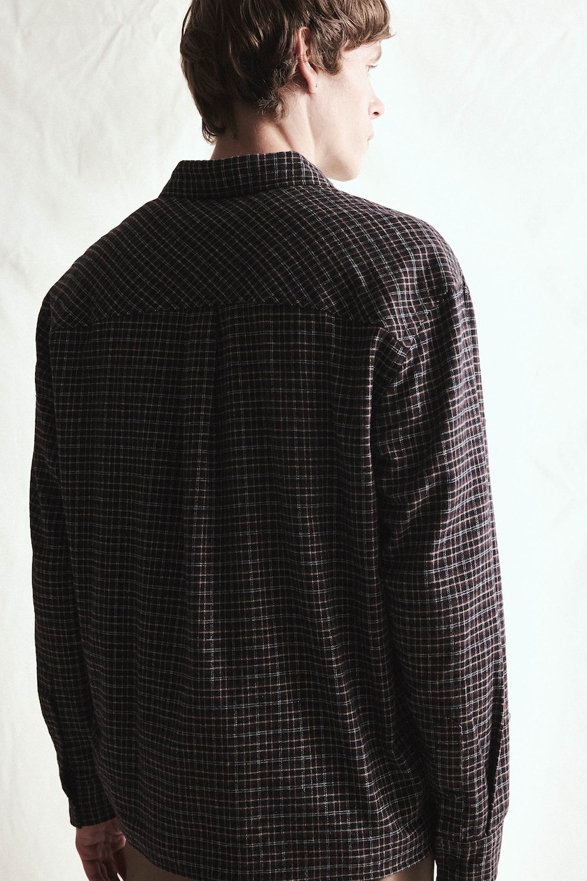 MESHKUJ Black Flanel Long Sleeve Shirt
