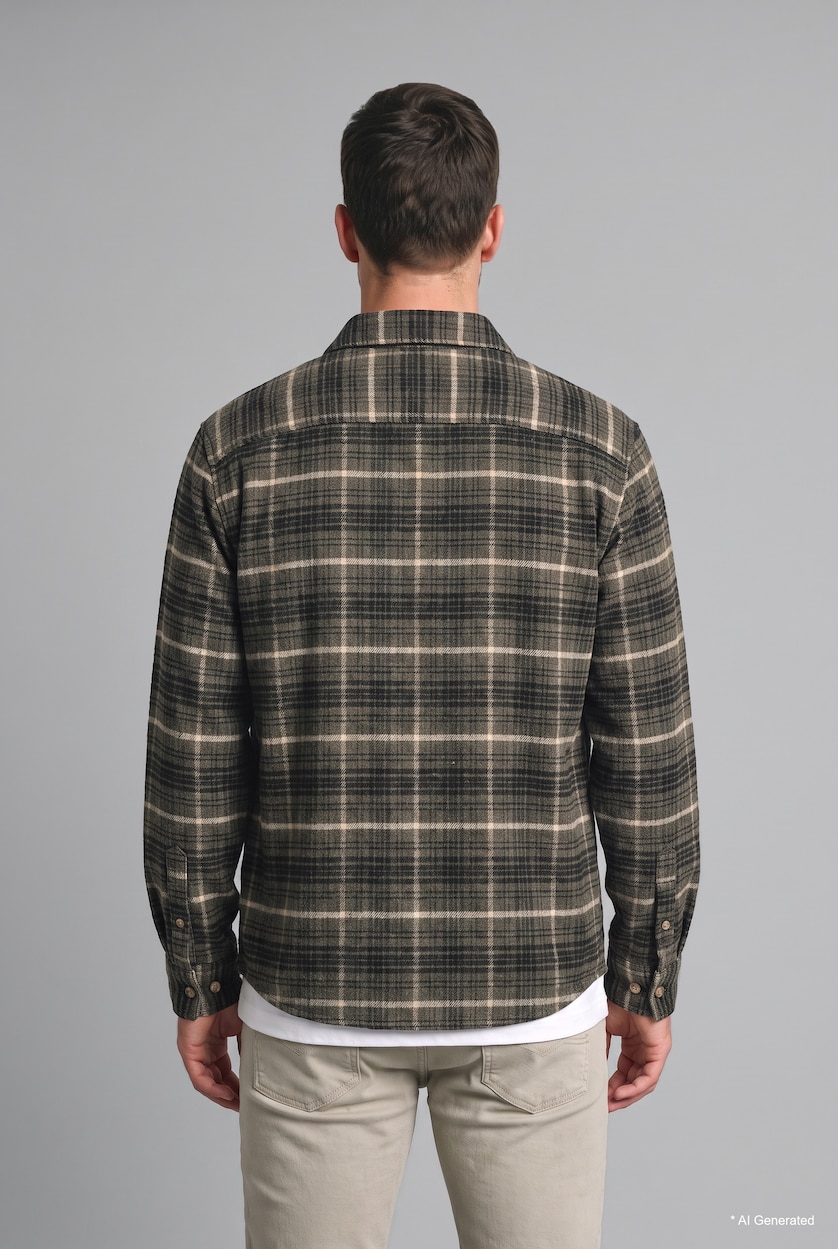 MAN Dark Khaki Flanel Long Sleeve Shirt