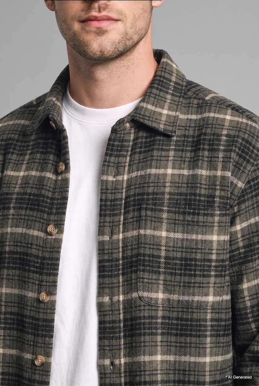 MAN Dark Khaki Flanel Long Sleeve Shirt