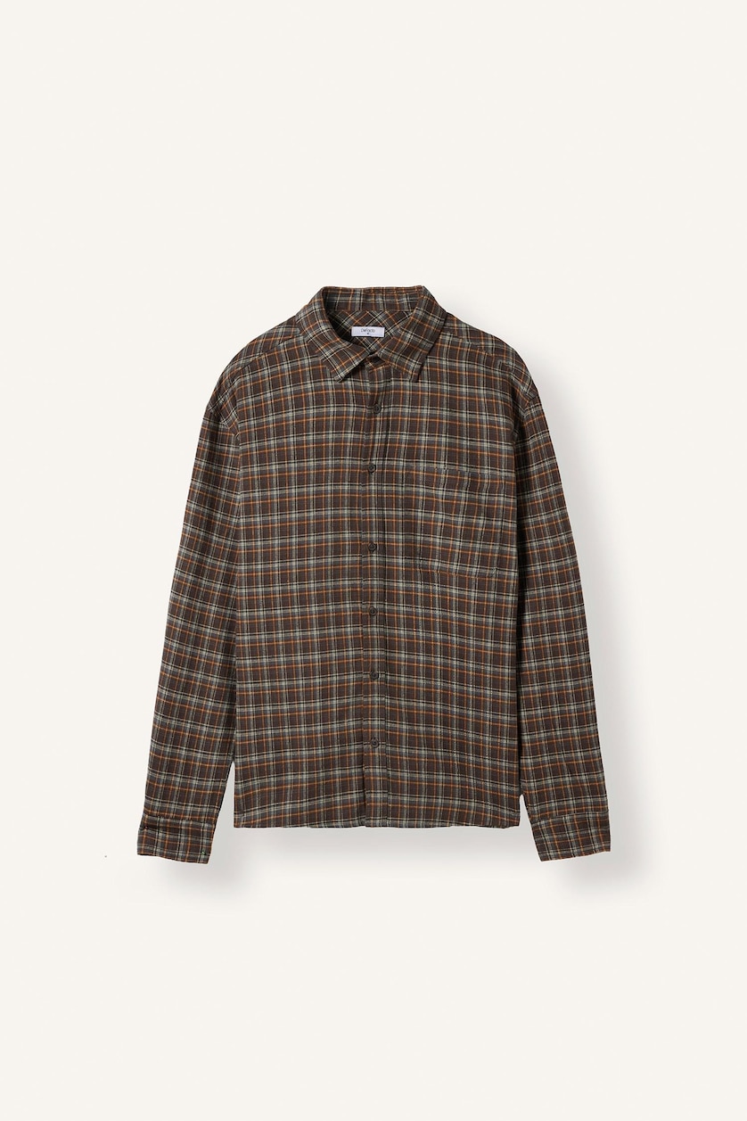 Erkek Kahve %100 Pamuk Regular Fit Kareli Flanel Gömlek