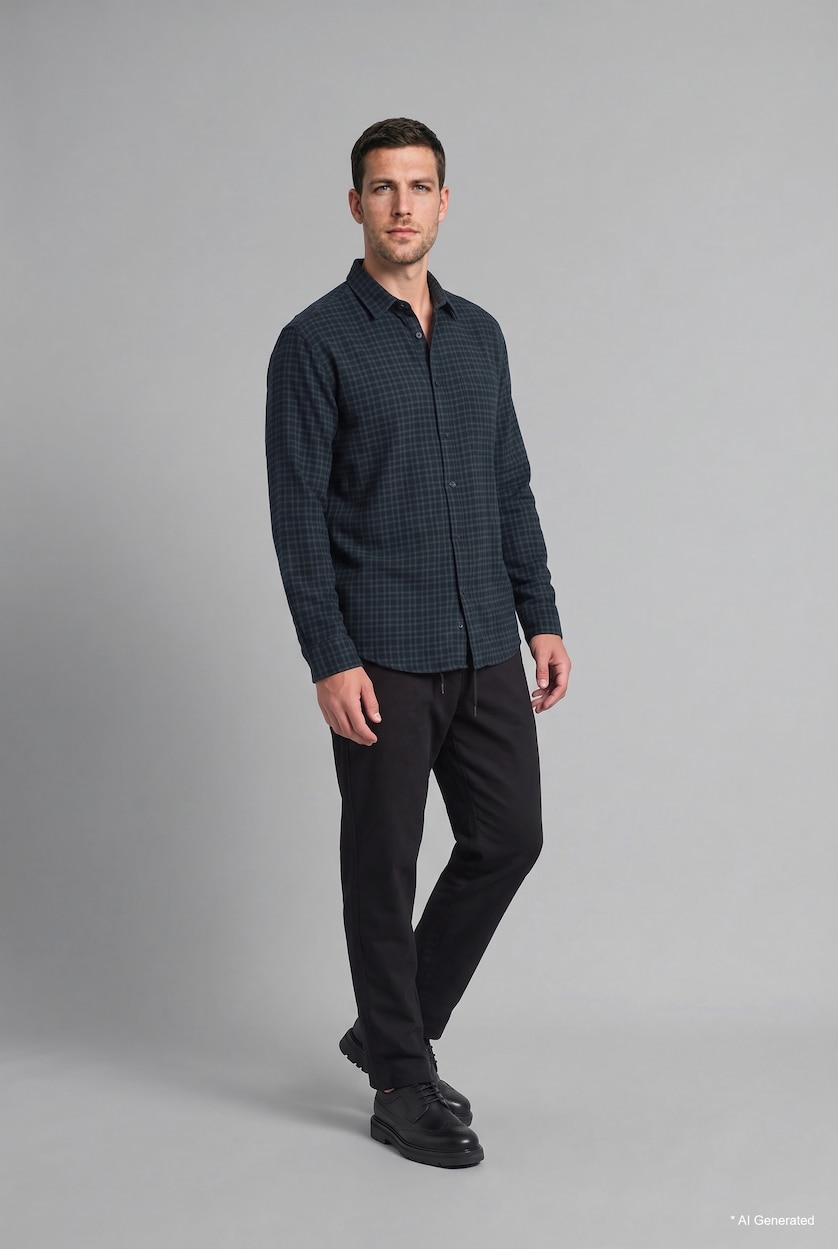 Men Dark Green Flanel Long Sleeve Shirt
