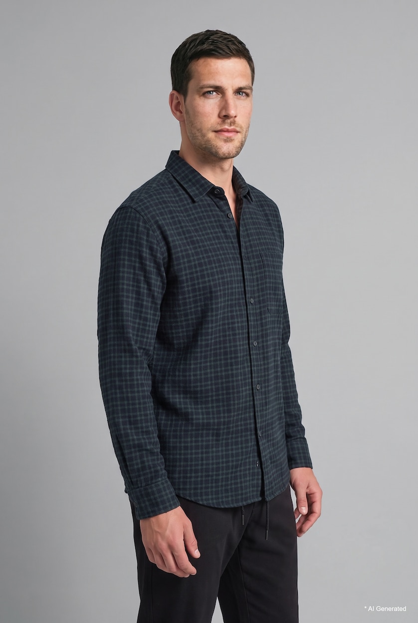 Men Dark Green Flanel Long Sleeve Shirt