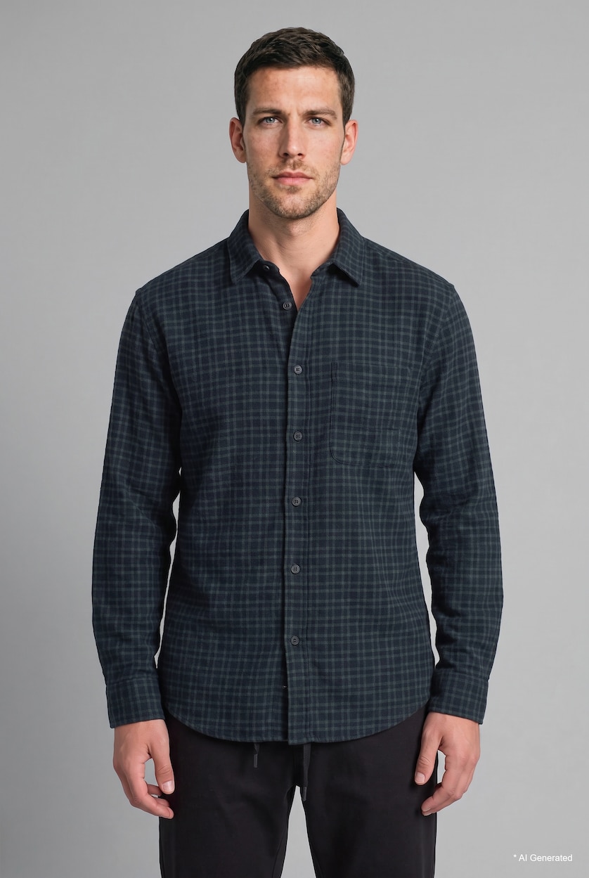 Men Dark Green Flanel Long Sleeve Shirt