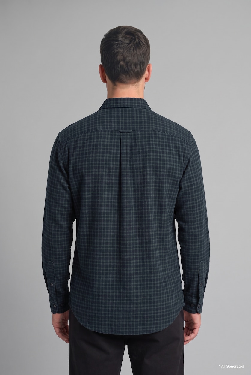 Men Dark Green Flanel Long Sleeve Shirt