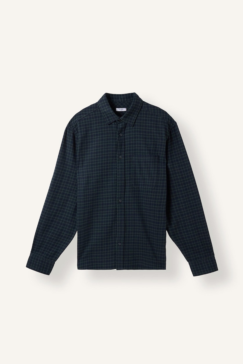 Men Dark Green Flanel Long Sleeve Shirt