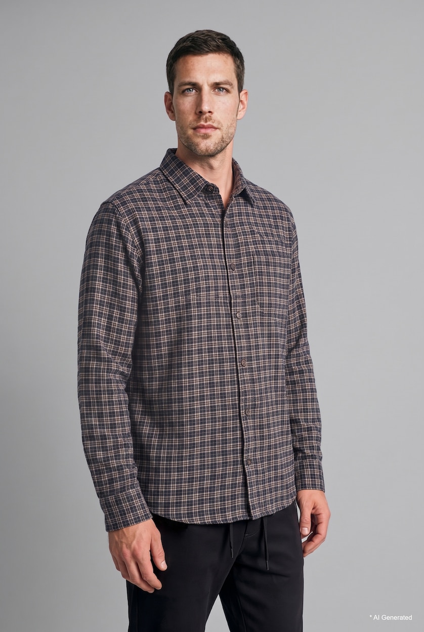 Erkek Lacivert %100 Pamuk Regular Fit Kareli Flanel Gömlek