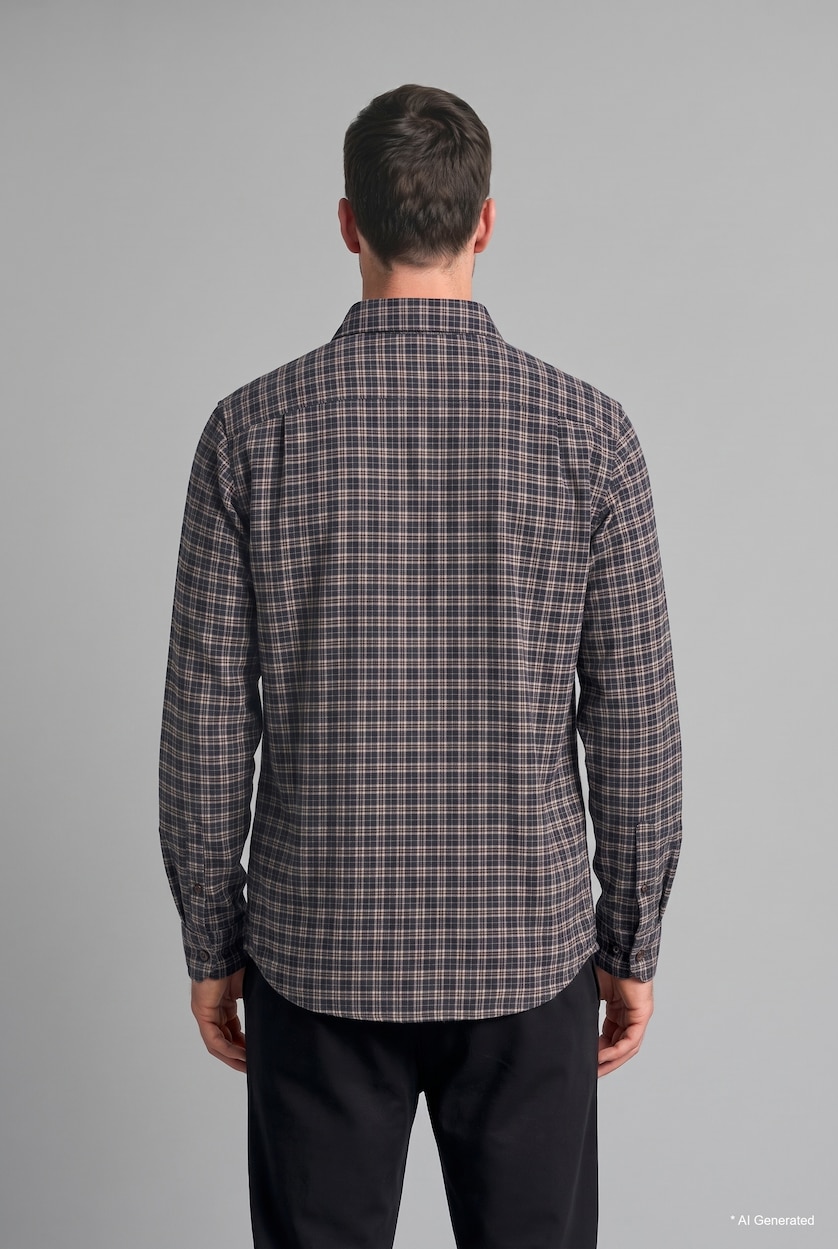 Erkek Lacivert %100 Pamuk Regular Fit Kareli Flanel Gömlek