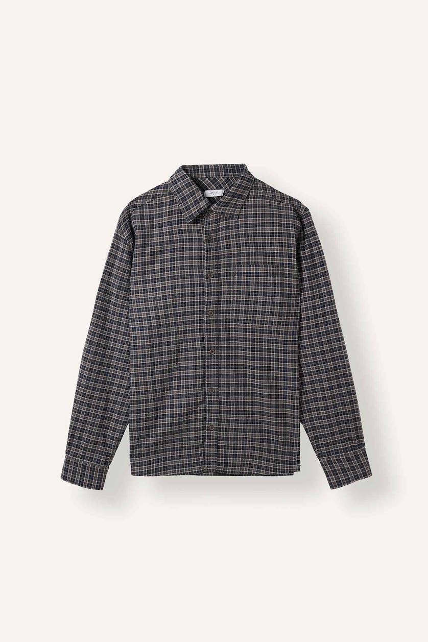 Erkek Lacivert %100 Pamuk Regular Fit Kareli Flanel Gömlek