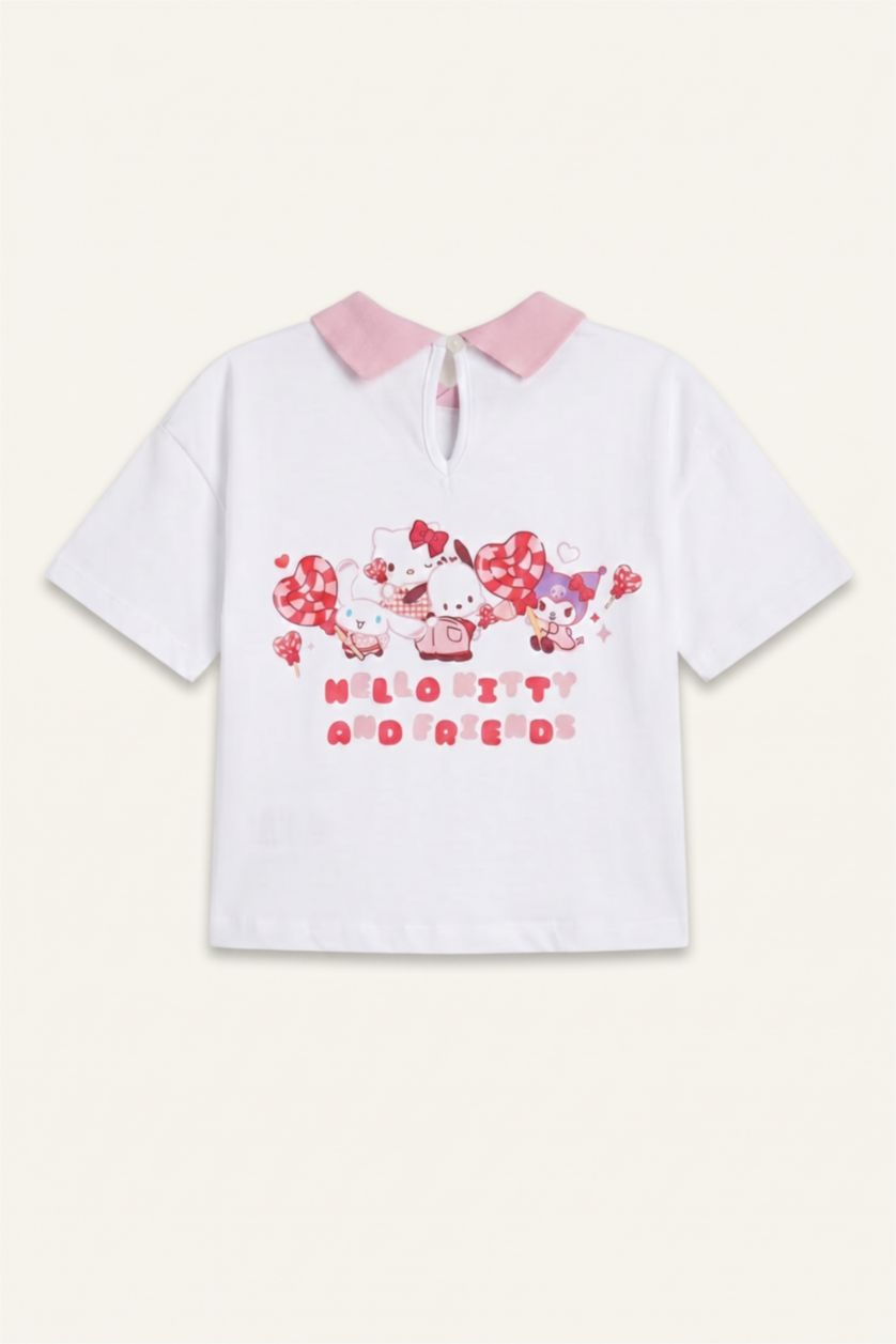 Kız Bebek Beyaz Hello Kitty Lisanslı Kısa Kollu Penye Tişört Kız Bebek