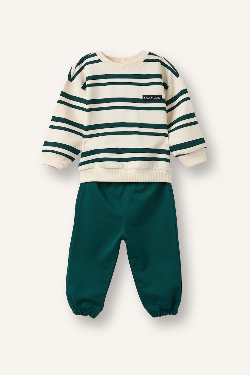 Baby Boy Dark Green سيت ولادي قماش خفيف - قطعتين