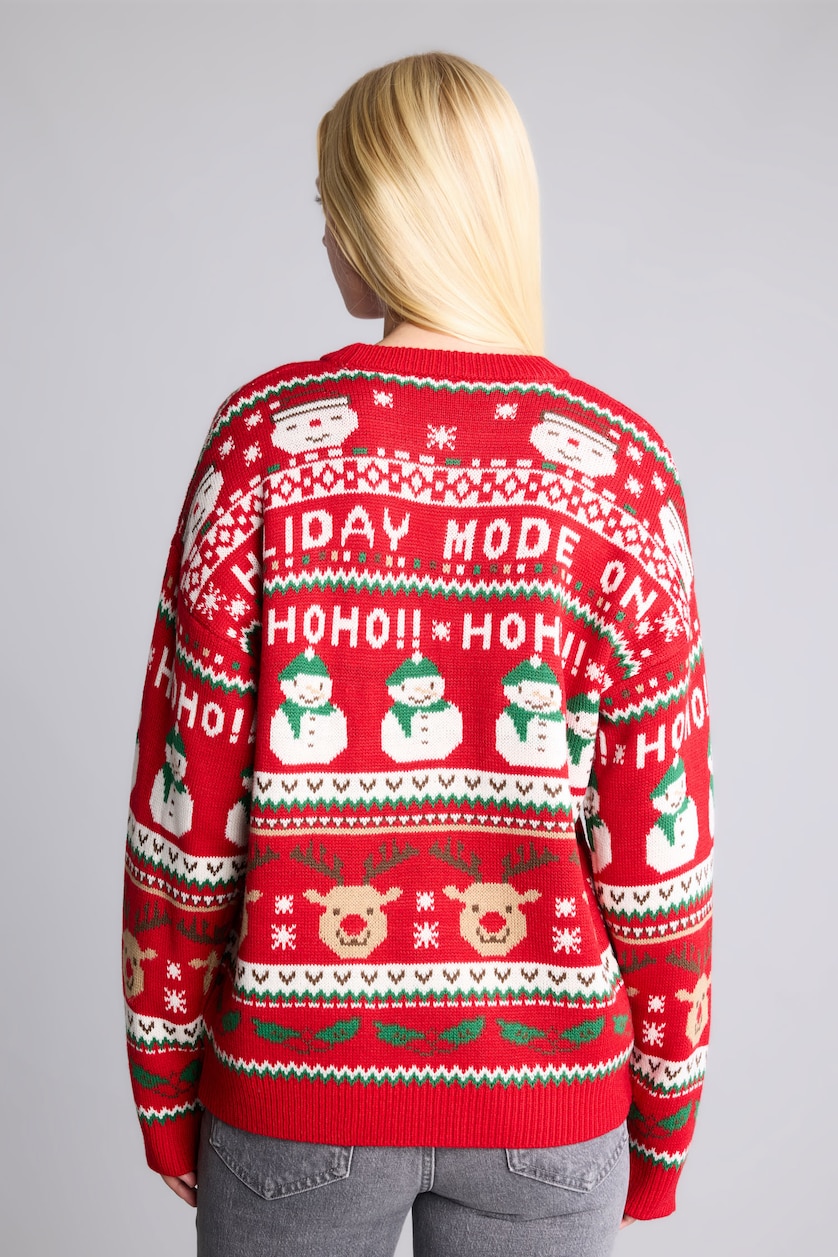 WOMAN Red Regular Fit Crew Neck Knitted Christmas Pullover
