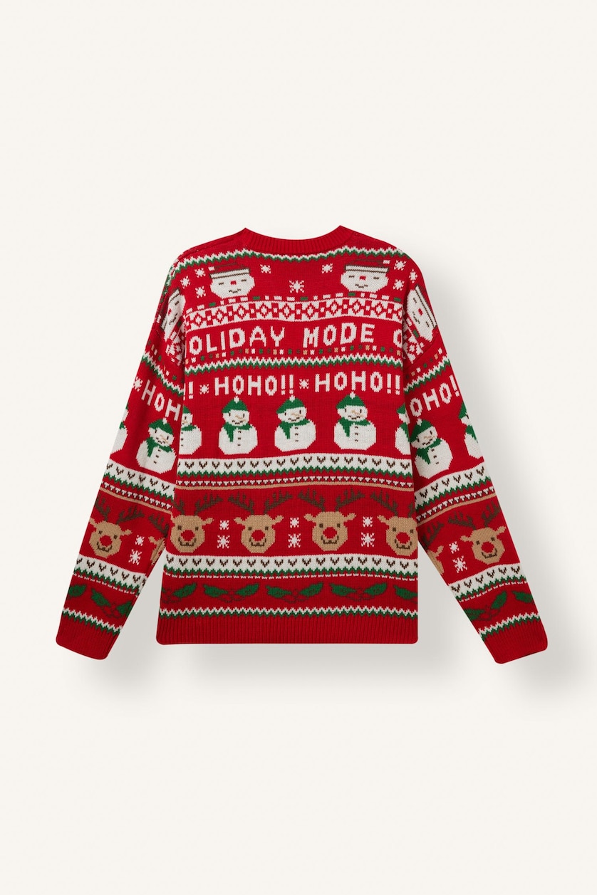 WOMAN Red Regular Fit Crew Neck Knitted Christmas Pullover