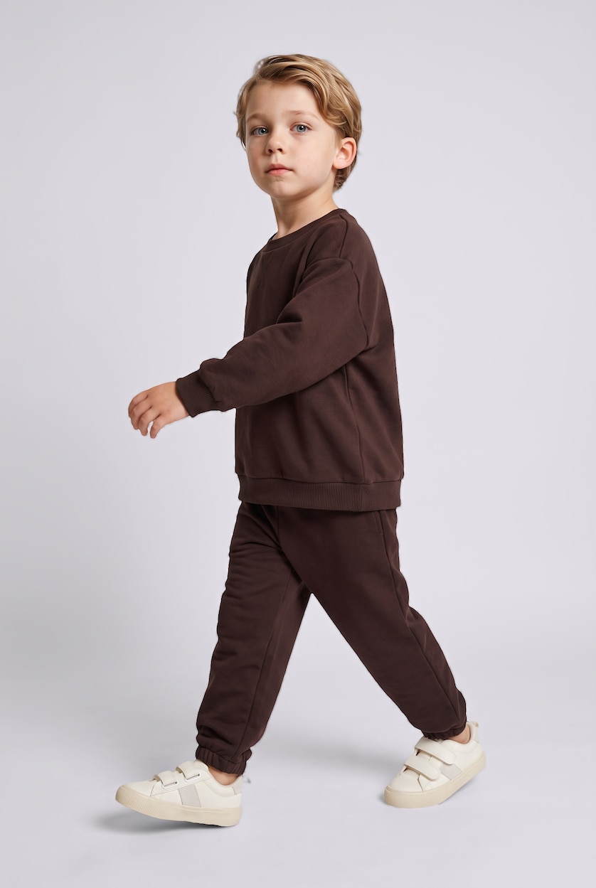 Baby Boys Brown 2 piece Oversize Fit Crew Neck Set