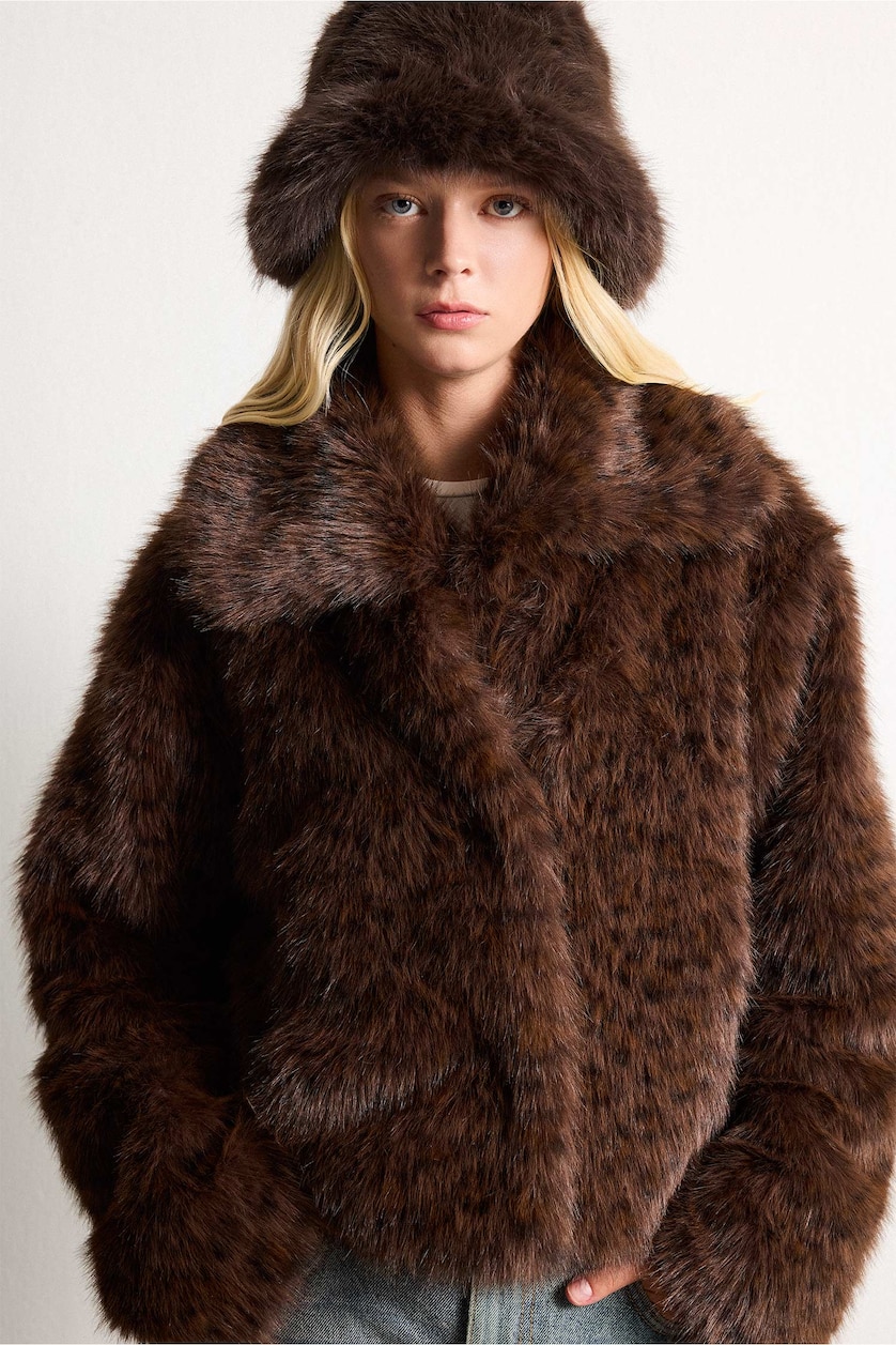 FEMME Marron Manteau avec fourrure Coupe Régulière Fausse fourrure