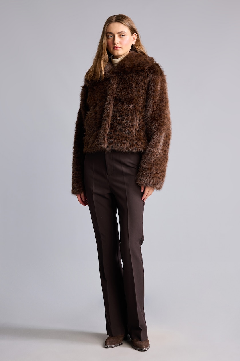 Women Brown Fur Coat Regular Fit Faux Fur