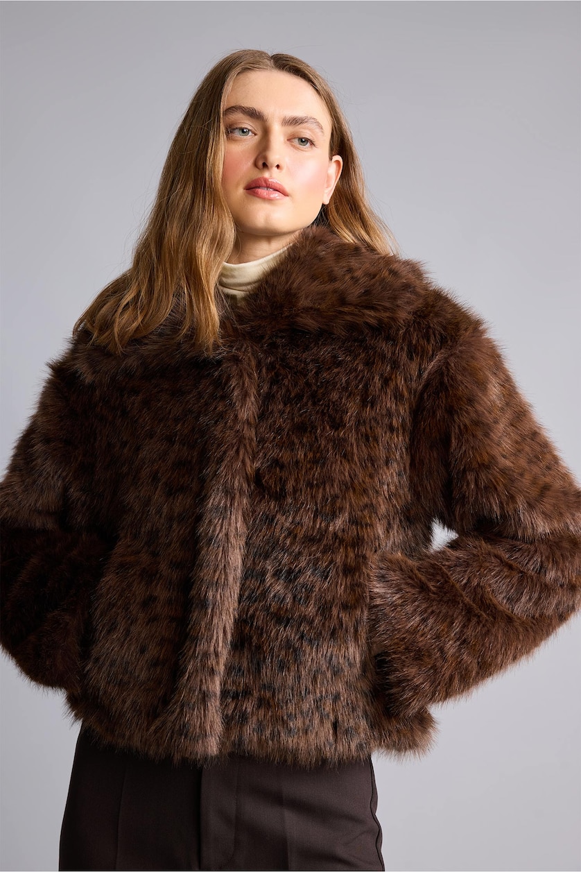 Women Brown Fur Coat Regular Fit Faux Fur