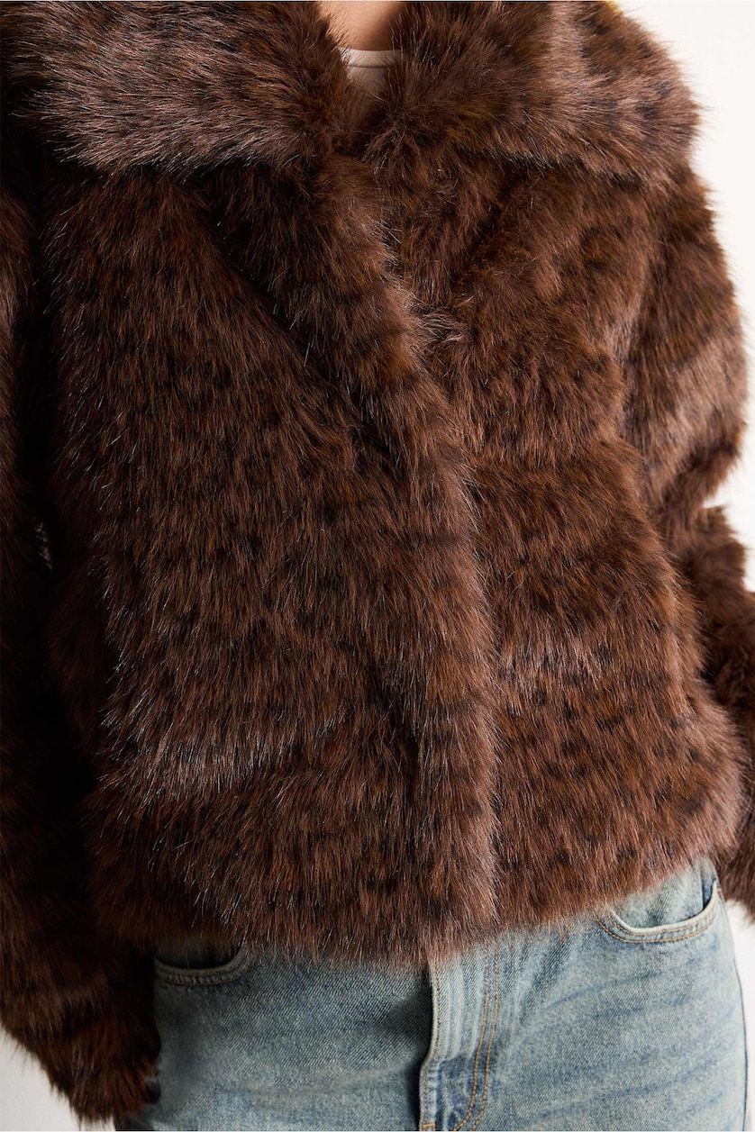 FEMME Marron Manteau avec fourrure Coupe Régulière Fausse fourrure