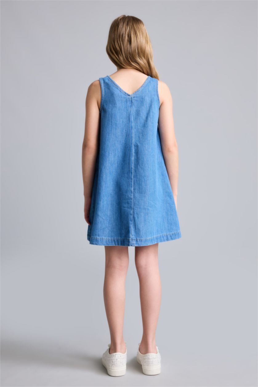 GIRLS & TEENS Blue Girl Crew Neck Denim Mini Blue Dress