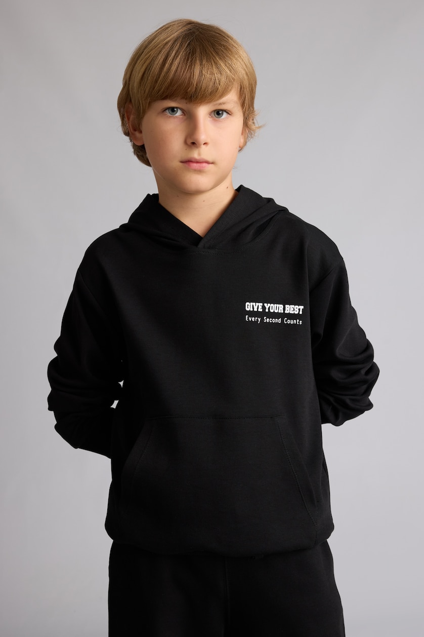 GARÇONS Noir Ensemble Sweat capuche avec poche kangourou et Jogging large pour garçon