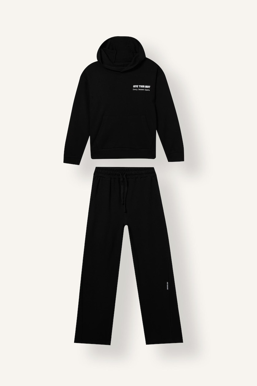 BOYS & TEENS Black Boy Printed Hooded Sweatshirt and Wide Leg Sweatpants 2-Piece Set