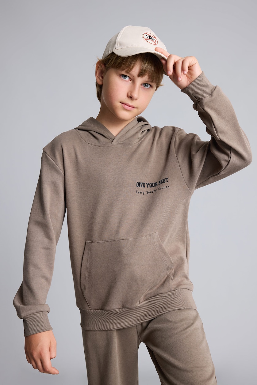 GARÇONS Marron Clair Ensemble Sweat capuche avec poche kangourou et Jogging large pour garçon