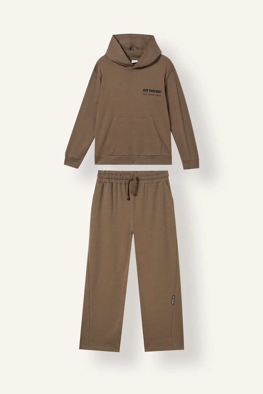 GARÇONS Marron Clair Ensemble Sweat capuche avec poche kangourou et Jogging large pour garçon
