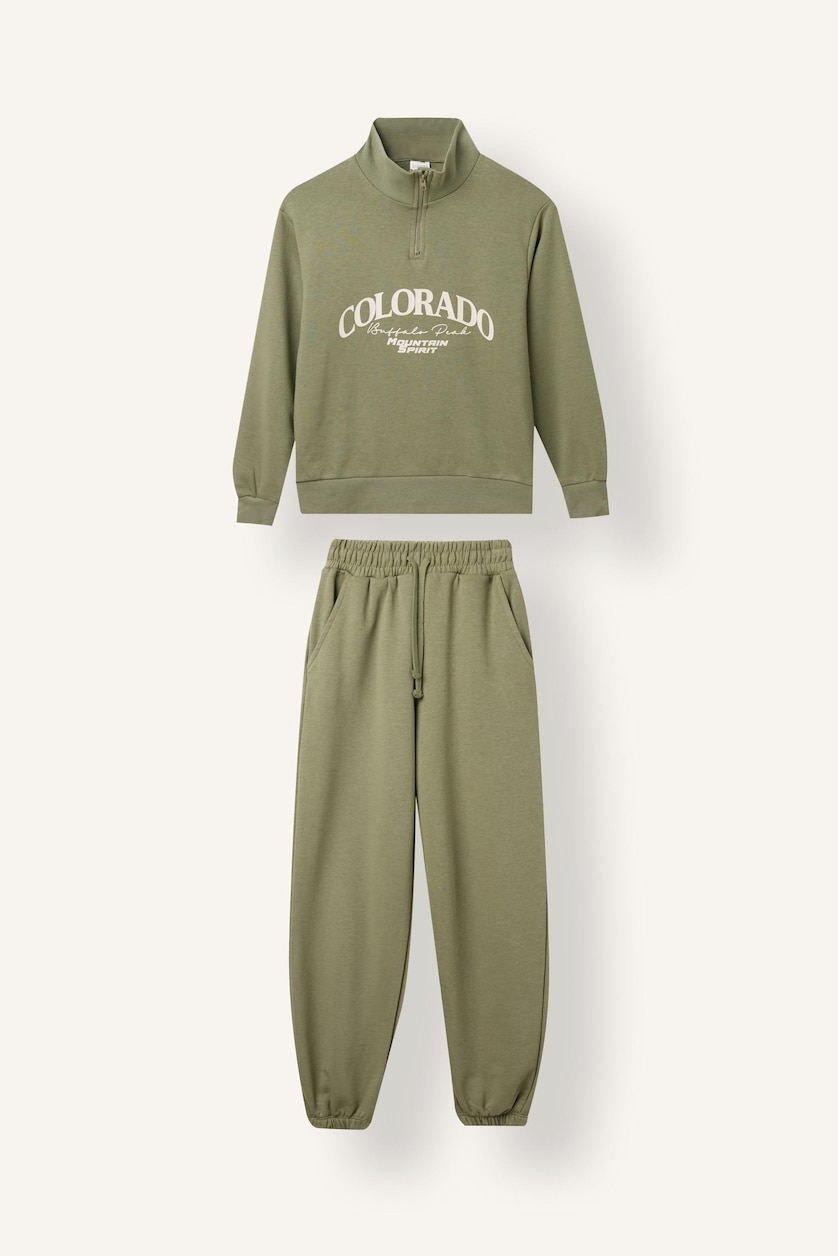 Young Boys - Teen Boys Light Khaki 2 piece Oversize Fit High Neck Slogan Set
