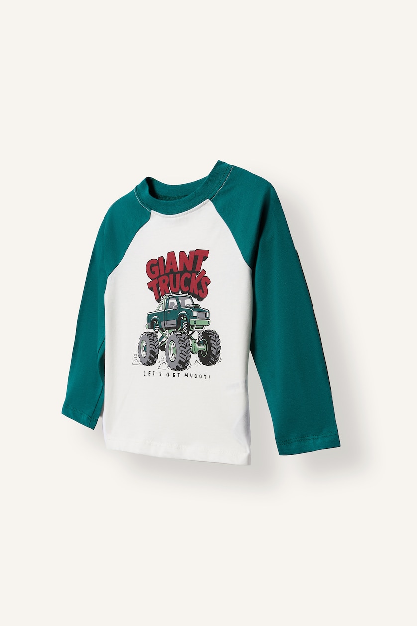 Erkek Bebek Kırmızı Oversize Reglan Baskılı Uzun Kollu 2'li Tişört