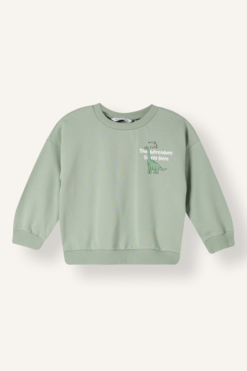 Erkek Bebek Açık Haki Baskılı Oversize 2'li Sweatshirt Erkek Bebek