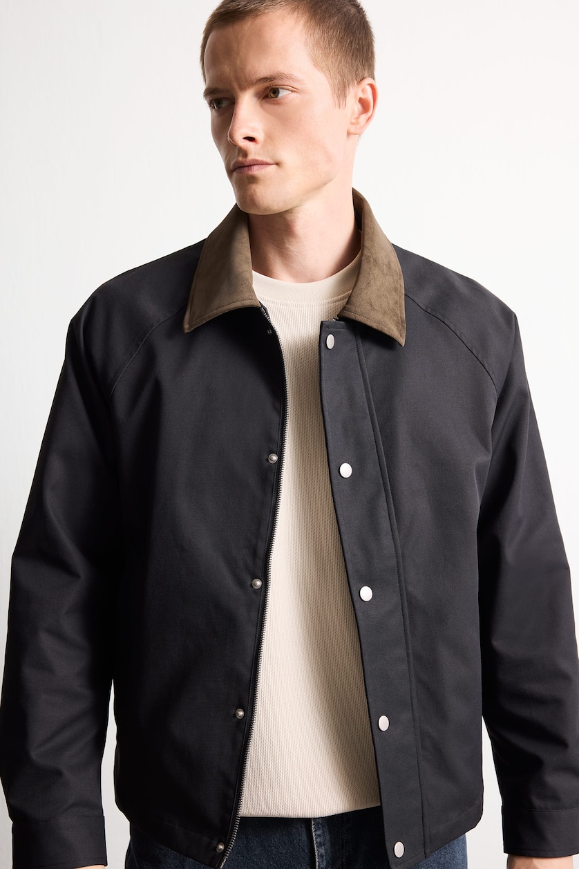 MAN NAVY Zipper Polo Collar Puffer Jacket