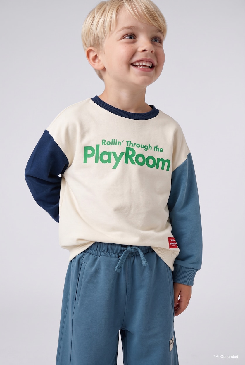BÉBÉ GARÇON Écru Sweatshirt imprimé color block Coupe oversize pour bébé garçon