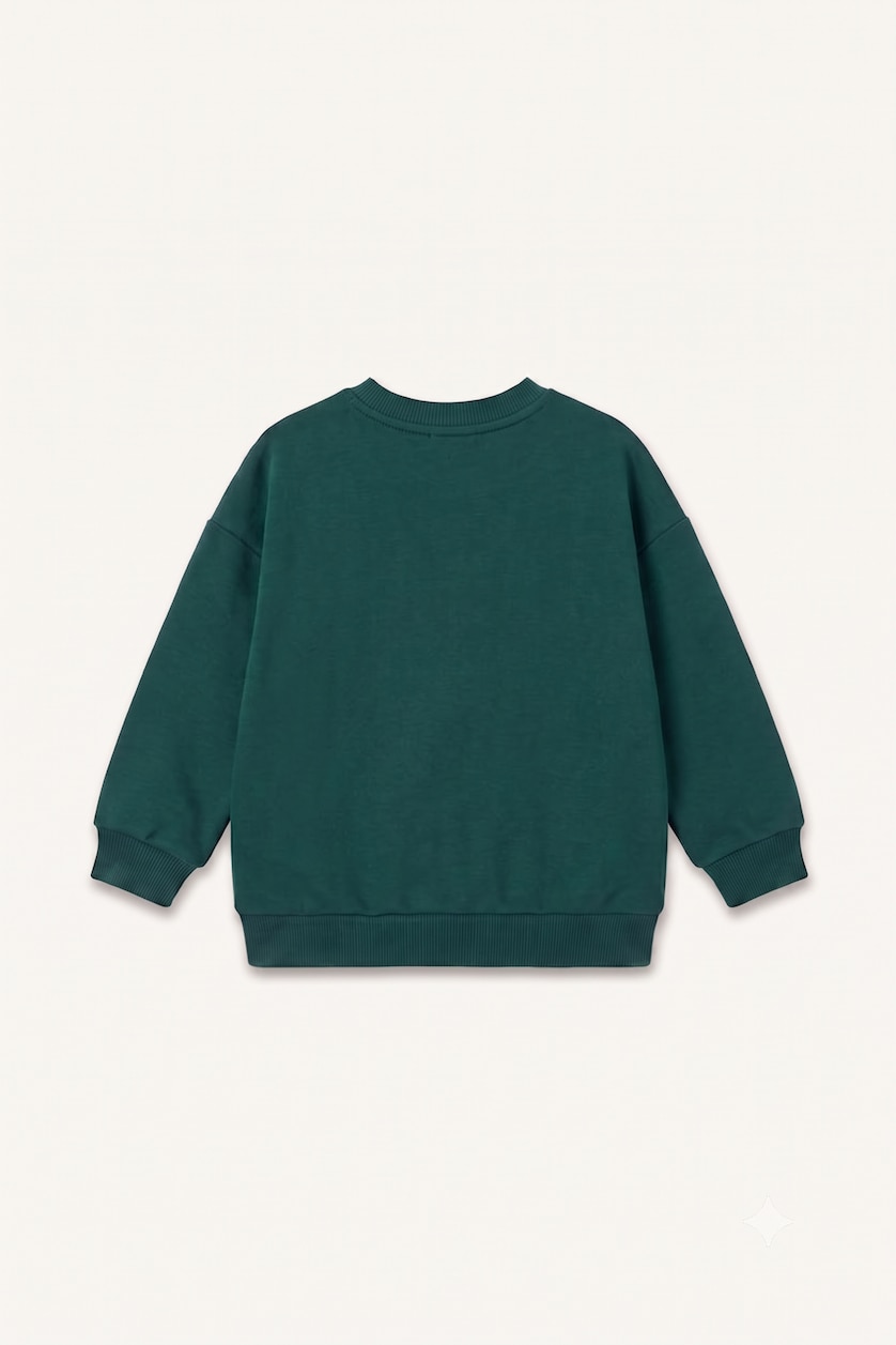 Erkek Bebek Koyu Yeşil Oversize Baskılı Arma Detaylı Sweatshirt